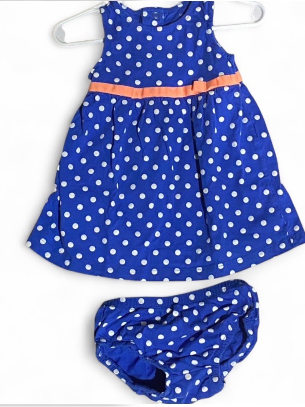 Toddler Blue Polka Dot Dress with Bloomers 12 Months